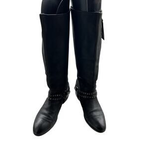 Rare La Scarpa Paris Black Platform Boots Harness Studded textured Leather Sz-38